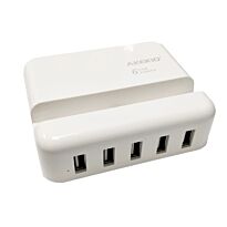 Geeko 5 Port USB Travel Charger with Apple Lightning Cradle - White