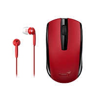 Genius MH-8100 Wireless Mouse and Wired Earphone Combo - USB Pico receiver - Red