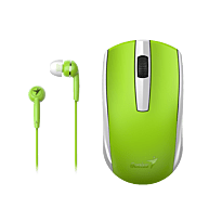 Genius MH-8100 Wireless Mouse and Wired Earphone Combo - USB Pico receiver - Green
