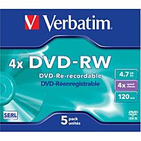 Verbatim - 4.7GB DVD-RW (4x) - Jewel Case (Pack of 5)