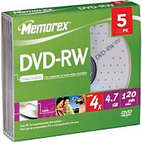 Memorex 5PCK JWL Case DVD-RW Rewritable