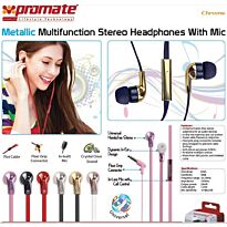 Promate Chrome Metallic Multifunction Stereo Headphones With Mic - Gold