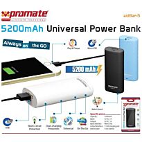 Promate AidBar-5- Universal Power Bank 5200 mAh Universal Power Bank -Black