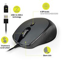 Port Connect Wired USB Type-C 3600dpi Mouse - Black
