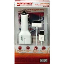 Promate proCharge iP Multifunction car charging kit for iPad/Multifunction car charger with USB charging port