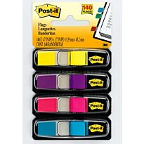 Post-it? Flags Bright Colors 11.9x43.2mm Wide 35/Dispenser 4 pack Bright (Blue, Purple, Yellow, Pink)/Pack 140 flags