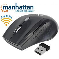 Manhattan Curve Wireless Optical Mouse - USB, Five Button with Scroll Wheel, 1600 dpi, Black/Black, Retail Box, Limited Lifetime Warranty