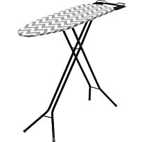 Salton Mesh Ironing Board Crow- Wide Mesh Ironing Surface 110cm x 34cm (Lx W), Adjustable heights up to 92cm, 100% Cotton Cover, 8mm Foam Thickness, Black Powder Coating Steel Frame, Colour Grey And White Retail Box 1 Year Warranty