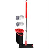 Mellerware Mop With Bucket Including 2 Microfibre Heads- Red 5 Litre Plastic Bucket- Extreme Clean