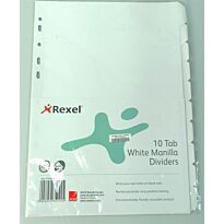 Rexel A4 White File Divider Board Tab 1-10 , Retail Packaging, No Warranty