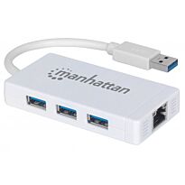 Manhattan 3-Port USB 3.0 Hub with Gigabit Ethernet Adapter - Three 5 Gbps SuperSpeed USB 3.0 Ports; One 10/100/1000 Mbps Ports for UltraBook���?��� and MacBook??, Retail Box, Limited Lifetime Warranty