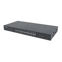 Intellinet 24-Port Gigabit Ethernet Switch with 2 SFP Ports - 24 x 10/100/1000 Mbps RJ45 Ports + 2 x SFP, IEEE 802.3az (Energy Efficient Ethernet), 19" Rackmount, Metal, Retail Box, 2 year Limited Warranty
