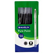 Marlin Pure Point Transparent Barrel Pen Black Ink Box of 50- Smooth Writing, Long Lasting Medium Ballpoint Pen, Includes Lid For Drying Protection And Leakage, Clear Transparent Barrel Black Ink Retail Packaging, No Warranty