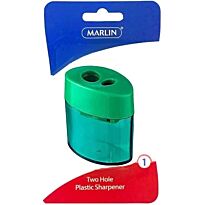 Marlin 2 Hole Plastic Sharpener And Container Green- Sharpener For Thin And Thick Pencils, Container Tub With Lid Captures All The Dirt, Colour Green , Retail Packaging, No Warranty