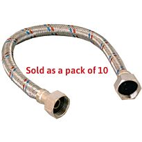 Noble Braided 35cm Flexible Hose Connector , Rubber hose with stainless steel knitted outer casing and a 15mm or 1/2 inch female threaded CP brass nut at each end , Sold as a Pack of 10-Silver, Retail Packaging, 3 Months Warranty