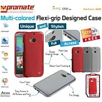 Promate Akton-M8 Multi-colored flexi-grip designed case for HTC One M8 Colour:Red, Retail Box , 1 Year Warranty