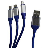 Geeko 3 In 1 Charging And Data Cable With Lightning, Micro USB And Type C-USB 2.0 Port Data Sync And File Transfer. 2.1A Current Rating For Charging, Colour: Blue/Silver, Retail Box, No Warranty
