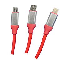 Geeko 3 In 1 Charging And Data Cable With Lightning, Micro USB And Type C-USB 2.0 Port Data Sync And File Transfer. 2.1A Current Rating For Charging, Colour: Red/Silver, Retail Box, No Warranty