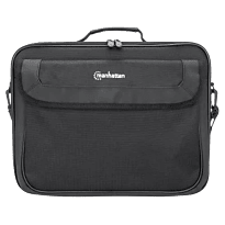 Manhattan Cambridge 15.6" Clamshell Notebook Bag - Full Clamshell Opening, Fits Most Laptops Up To 15.6", Amply Padded Notebook Compartment, Front, Rear and Interior Pockets, Shoulder Strap, Handle, Black, Retail Box, Limited Lifetime warranty
