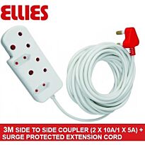 Ellies Side To Side Coupler 2 X 10A/1 X 5A + Surge-3 metres, Sold as a Single unit, 3 Months Warranty