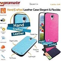 Promate Lanko.S4-Hand-Crafted Leather Case, Protective, elegant & Flexible ,Dual Compact Shell with Flexible Inner Grip-for Samsung Galaxy S4-Blue, Retail Box, 1 Year Warranty