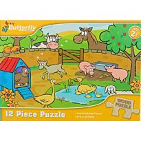 Butterfly 12 Piece A4 Wooden Puzzle Farm Animals