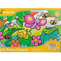 Butterfly 12 Piece A4 Wooden Puzzle Backyard Bugs -Interlocking Pieces 210 x 297mm, Each Puzzle Contains A Full Size Poster, Retail Packaging, No Warranty