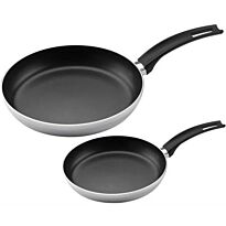 Salton Non Stick Frying Pan Set Of 2-Polished Chrome 20cm And 28cm Aluminium Fry Pan Set, 2.5mm Thickness, Non-Stick Surface, Oven Safe Nylon Handle Up To 180?���C, Even Heat Distribution, Retail Box 1 Year Warranty