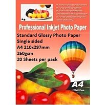 E-Box Standard Glossy Photo Paper- Single sided A4 210x297mm-260gsm-20 Sheets