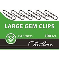 Treeline 33mm 100 Paper Clip Silver (Box of 10)