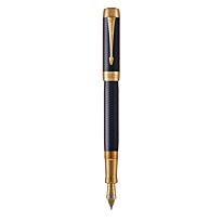 PARKER Duofold Prestige Blue Chevron Gold Trim Fountain Pen - Medium Nib - Black Ink