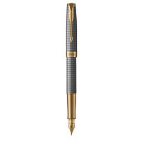 PARKER Sonnet Chiselled Silver Gold Trim Fountain Pen - Medium 18K Gold Nib - Black Ink