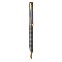 PARKER Sonnet Chiselled Silver Gold Trim Ball Pen - Medium Nib - Black Ink