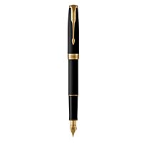 PARKER Sonnet Matte Black Gold Trim Fountain Pen - Medium Nib - Black Ink