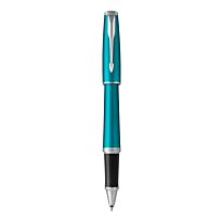 PARKER Urban Vibrant Blue Chrome Trim Rollerball Pen - Fine Nib - Black Ink
