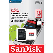 Sandisk Ultra Android MicroSDHC 16GB + SD Adapter - 98MB/s A1 Class 10 UHS-I